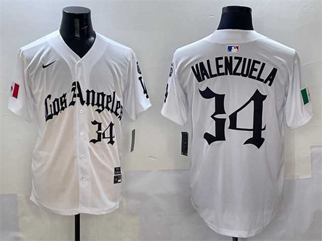 Men's Los Angeles Dodgers #34 Fernando Valenzuela White Mexico 2025 LA Gothic Style With Fernando Patch Vapor Premier Limited Stitched Jersey,We sell and wholesale Men's Los Angeles Dodgers #34 Fernando Valenzuela White Mexico 2025 LA Gothic Style With Fernando Patch Vapor Premier Limited Stitched Jersey on line form chian!